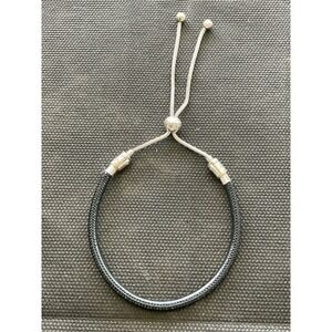 Pandora black leather sliding bolo bracelet with sterling silver ALE 925